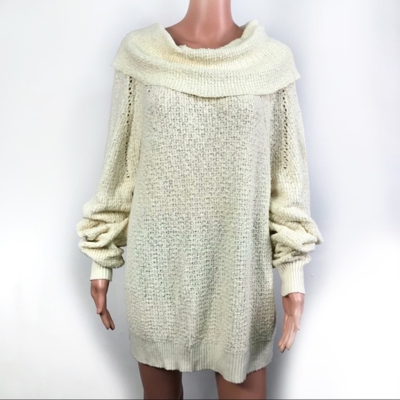 Free People Women's Greater Than Ribbed Knit Cowl Neck Pullover Sweater Yellow Size M